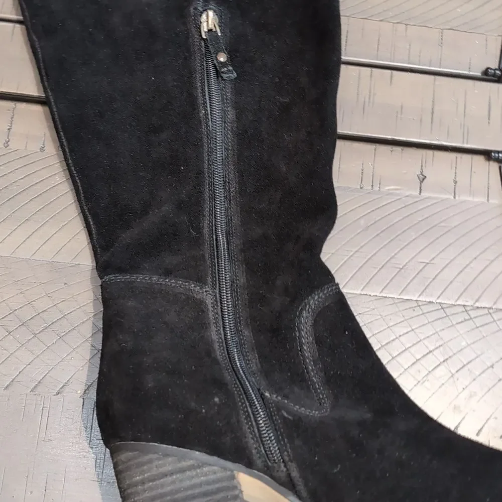 Kelsi Dagger Brooklyn Logan Over The Knee Boots Black Suede Stacked Heel Sz 9.5